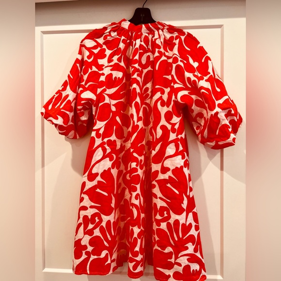 Magaschoni Linen Puff Sleeve Dress – Poppy Red & White – Size S (NWT) - Picture 3 of 8